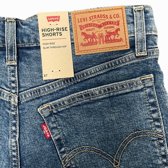 Levi's High Rise Denim Shorts 27 Western Yoke New NWT Stretch Dark Denim Boho - Picture 3 of 5